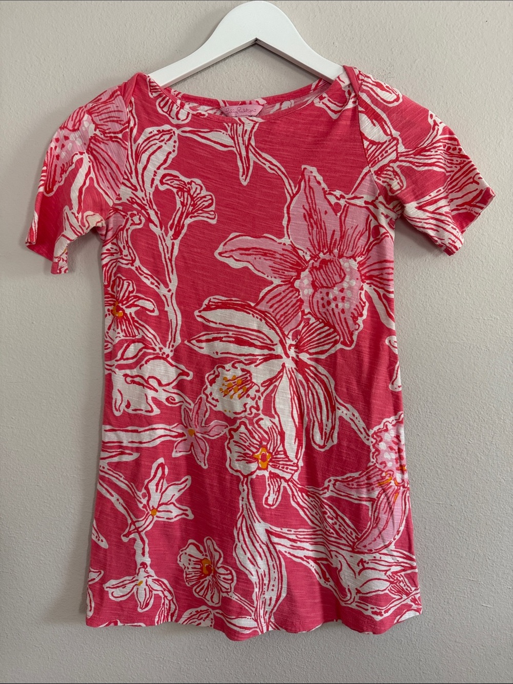 Lilly Pulitzer Girls 'Spicy Socialite' Pink T-Shirt Dress Size S (4-6) - L90